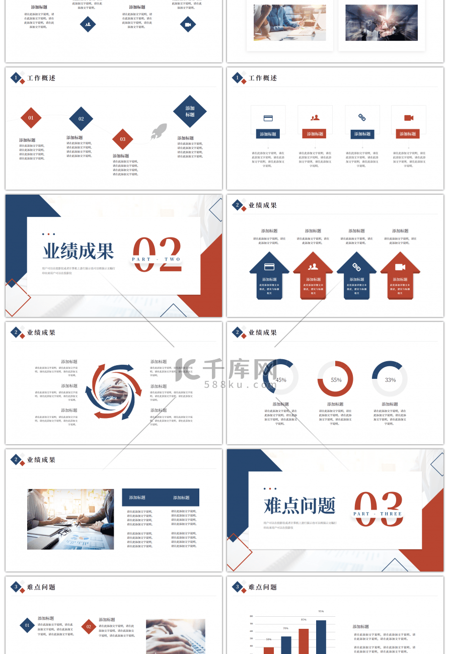 蓝色简约总结汇报PPT模板年终工作总结述职汇报PPT