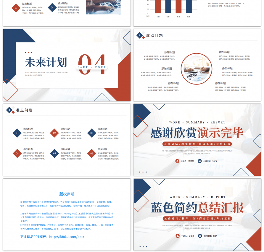 蓝色简约总结汇报PPT模板年终工作总结述职汇报PPT