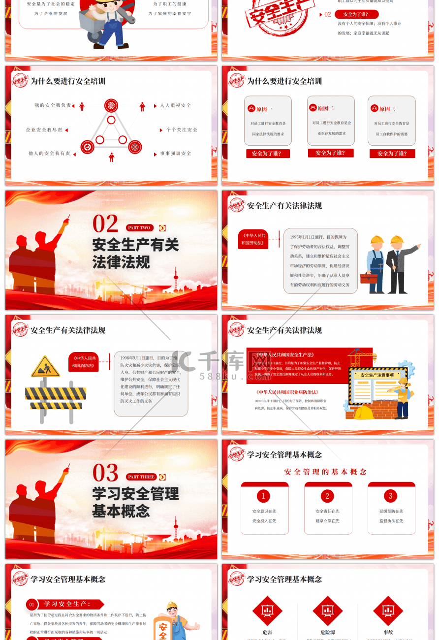 红色企业三级安全教育培训PPT模板