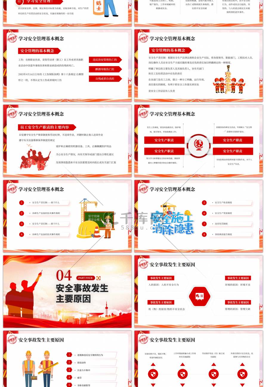 红色企业三级安全教育培训PPT模板