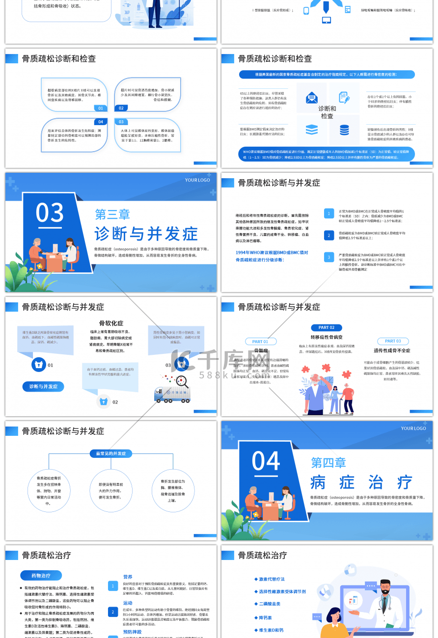 医疗蓝色渐变骨质疏松症培训PPT模板