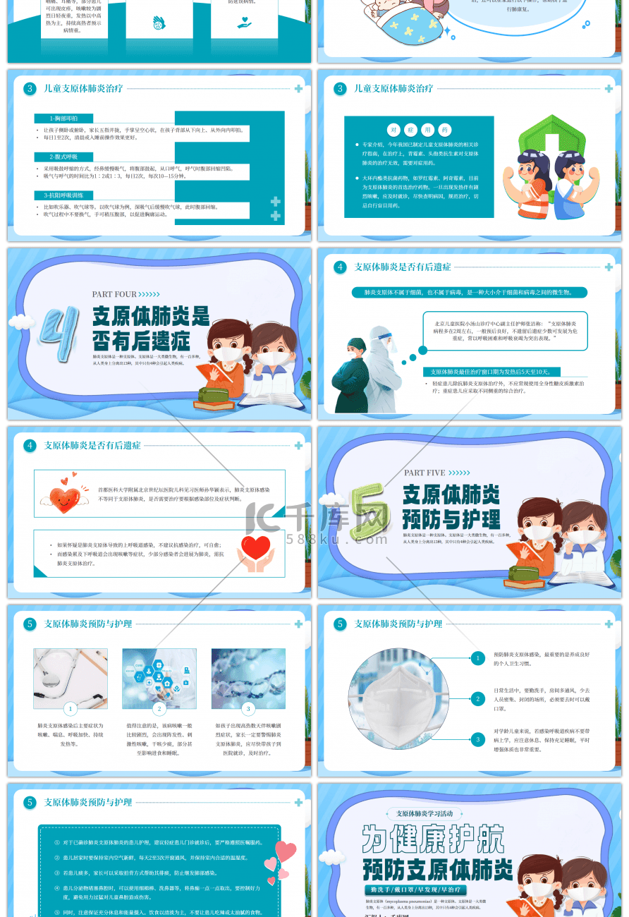 绿色创意预防支原体肺炎PPT模板