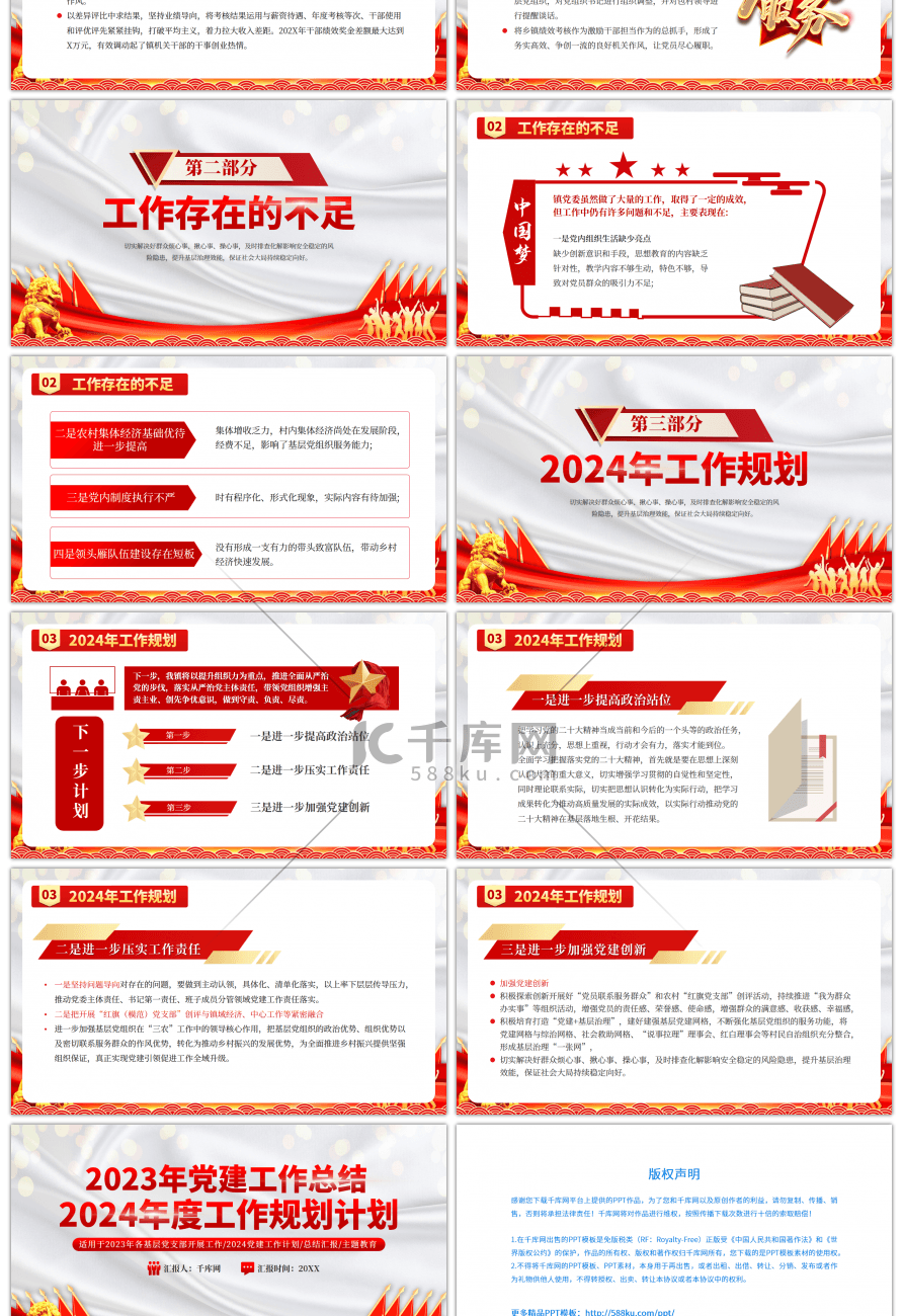 红色2023年度党建工作总结PPT模板