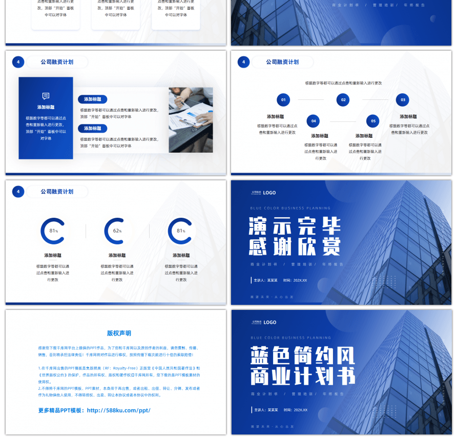 蓝色简约风商业计划书PPT模板