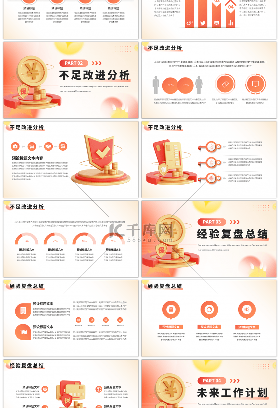 橘色金融保险行业年度工作述职报告PPT