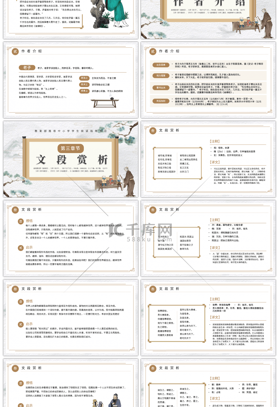 棕色古风名著介绍之道德经PPT模板