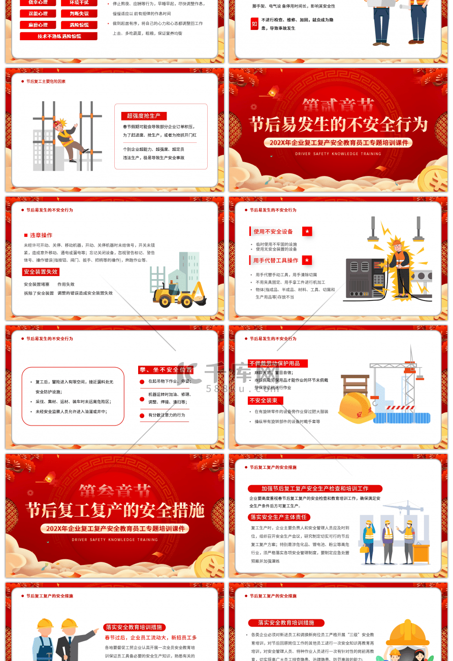 红色喜庆春节企业复工复产安全教育员工专题ppt模板