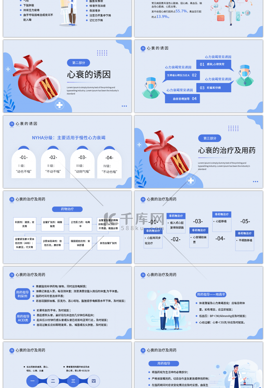 蓝色简约扁平医疗心力衰竭健康教育PPT模