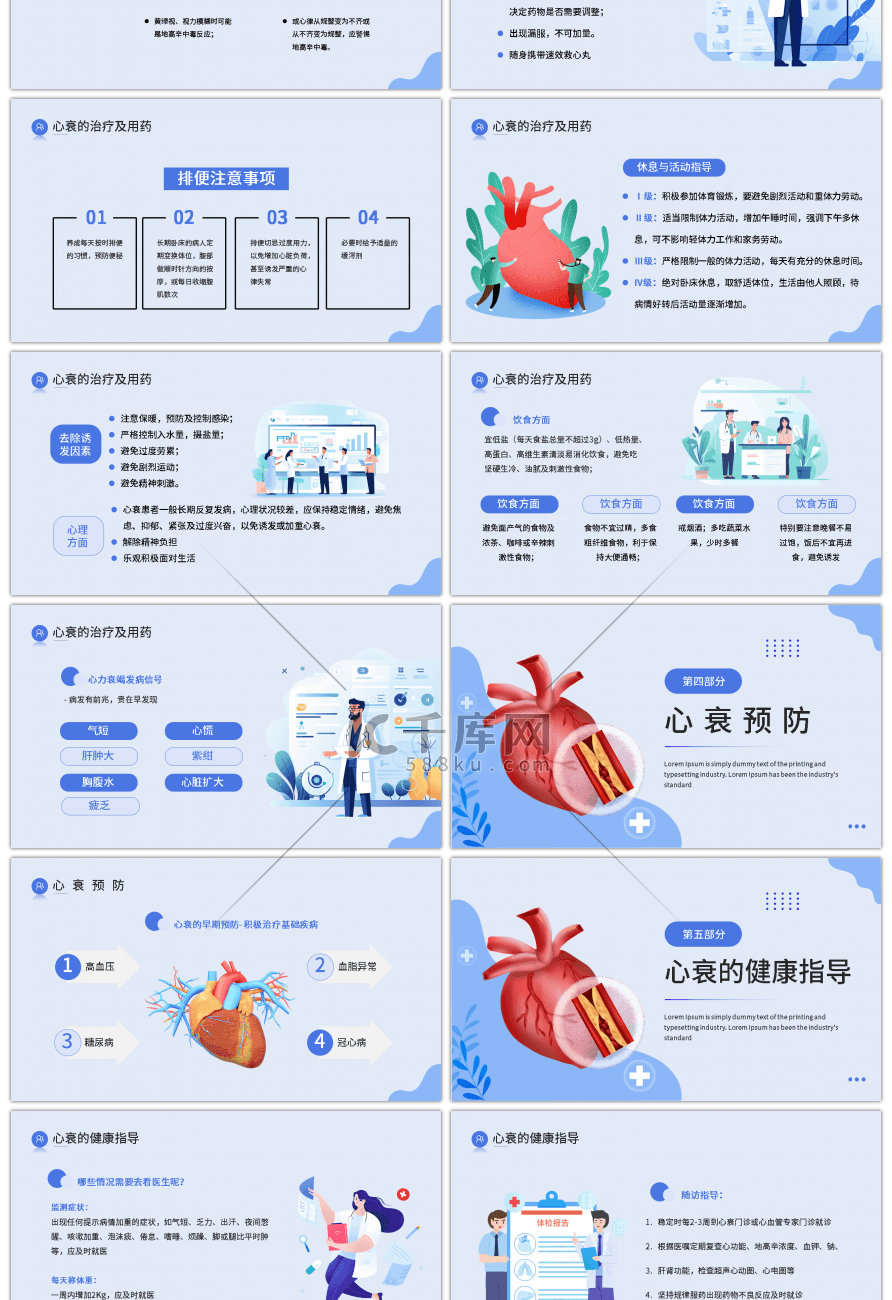 蓝色简约扁平医疗心力衰竭健康教育PPT模