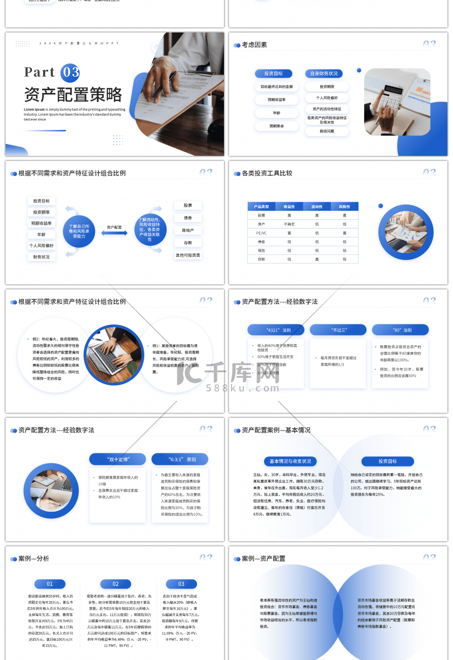 蓝色渐变商务资产配置企业培训PPT模板