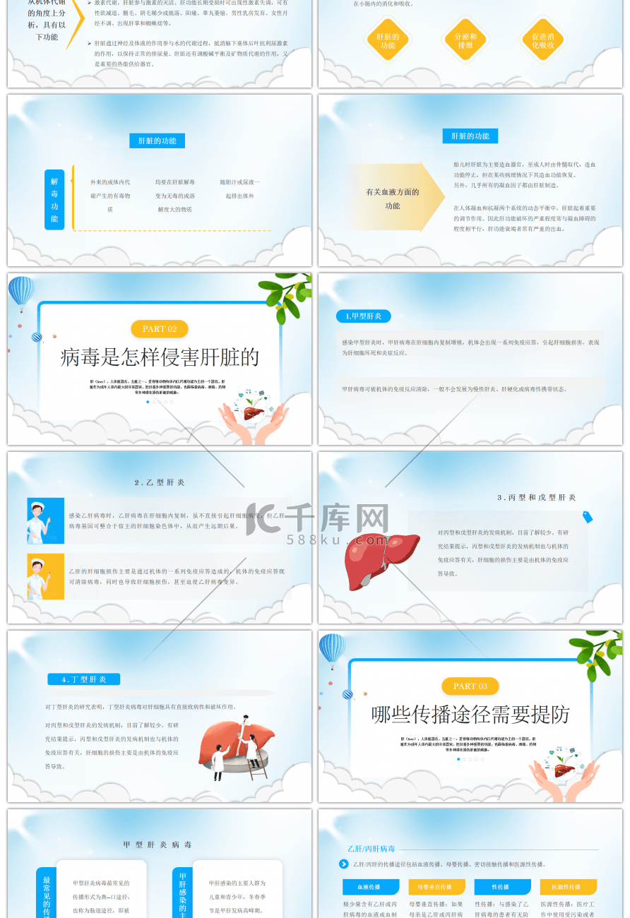 蓝色简约全国爱肝日爱肝护肝主题科普教育Pppt