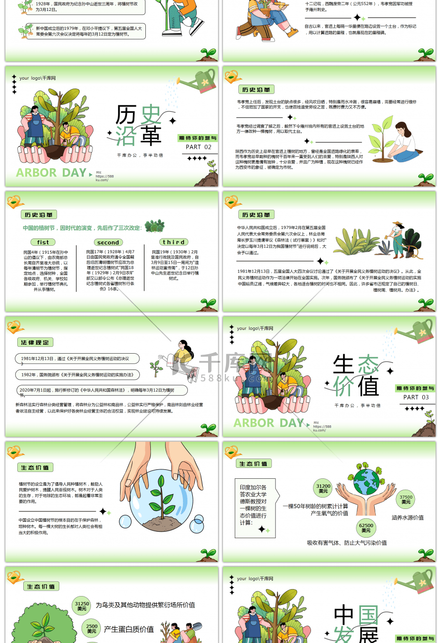 弥散可爱卡通植树节活动宣传策划通用PPT