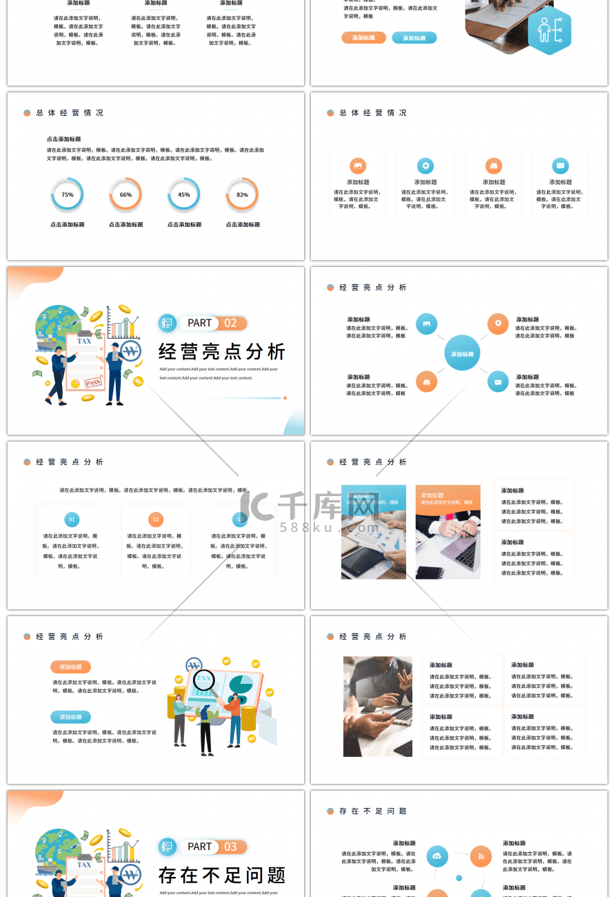 绿色橙色简约经营分析汇报PPT模板