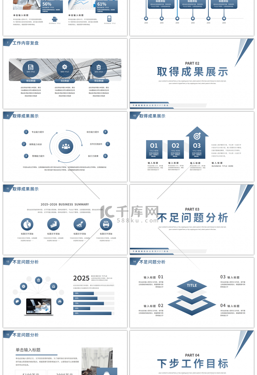 简约蓝色商务项目汇报总结PPT模板