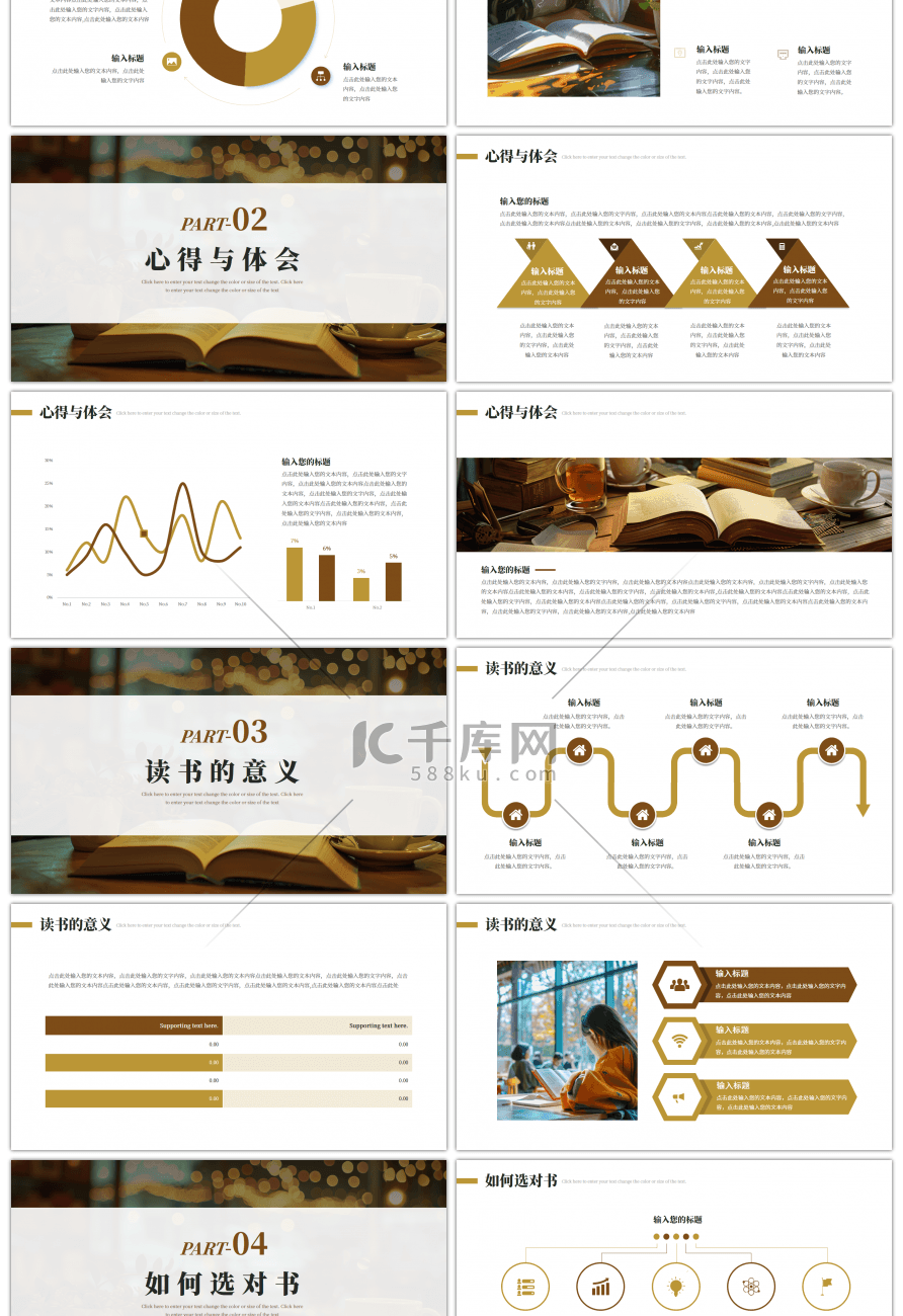 褐色茶读书分享会阅读时光PPT模版