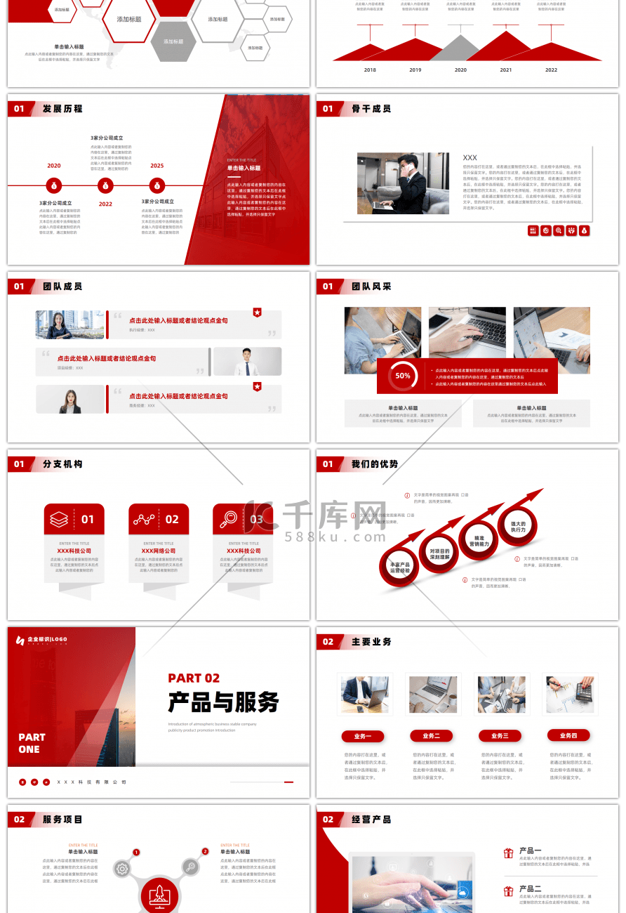 红色商务风公司宣传介绍通用PPT模板