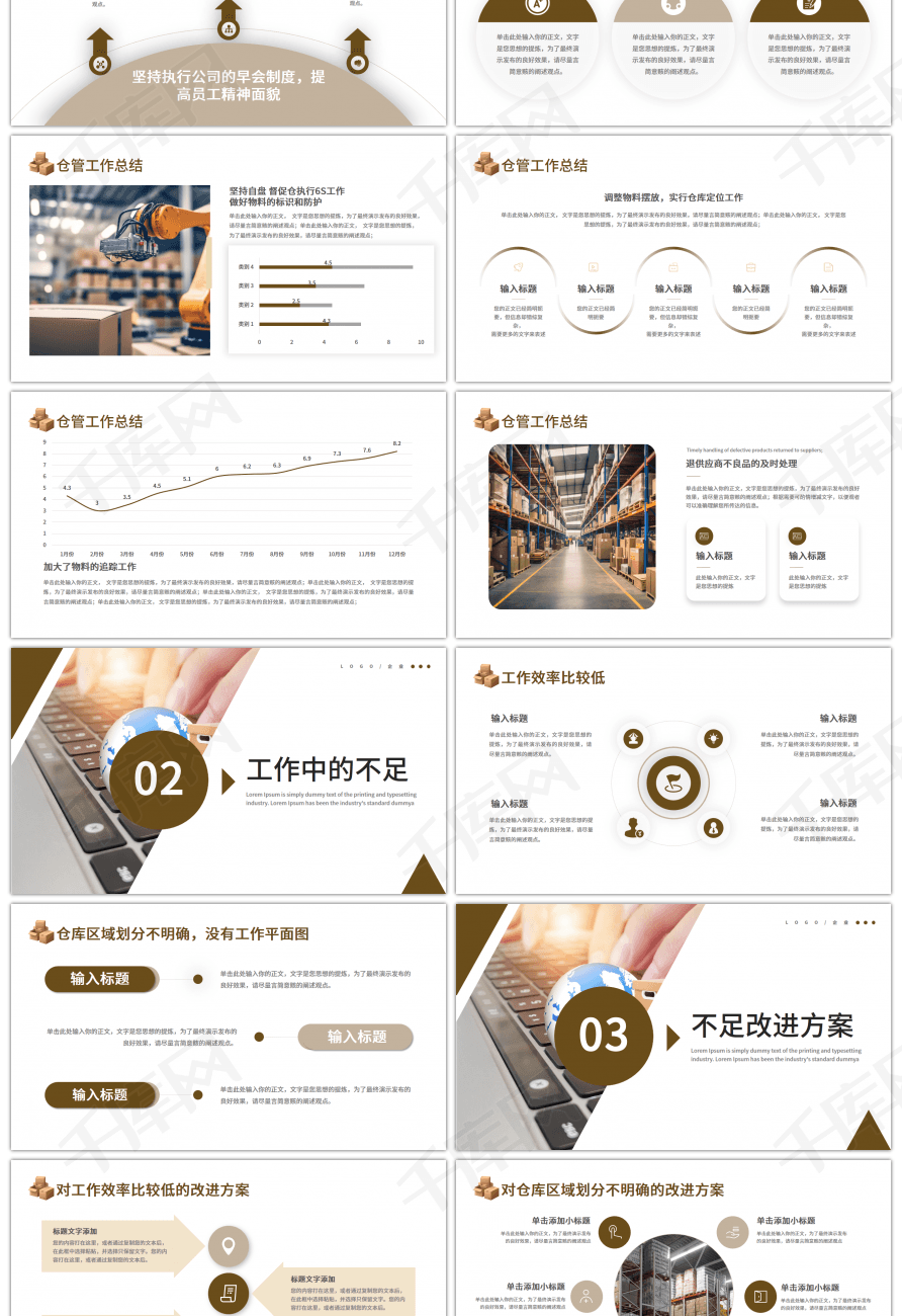 棕色简约物流运输仓库年终总结PPT模板