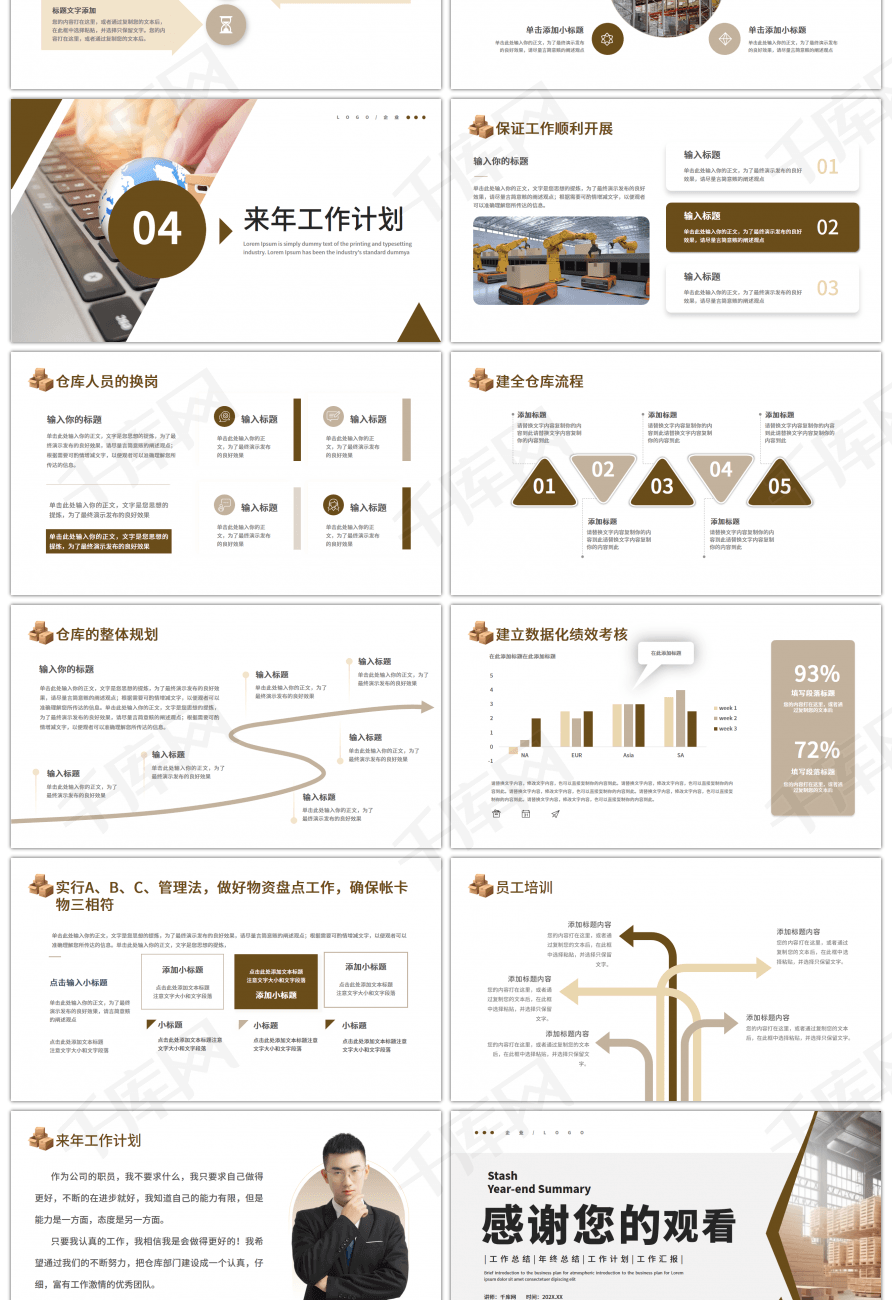 棕色简约物流运输仓库年终总结PPT模板