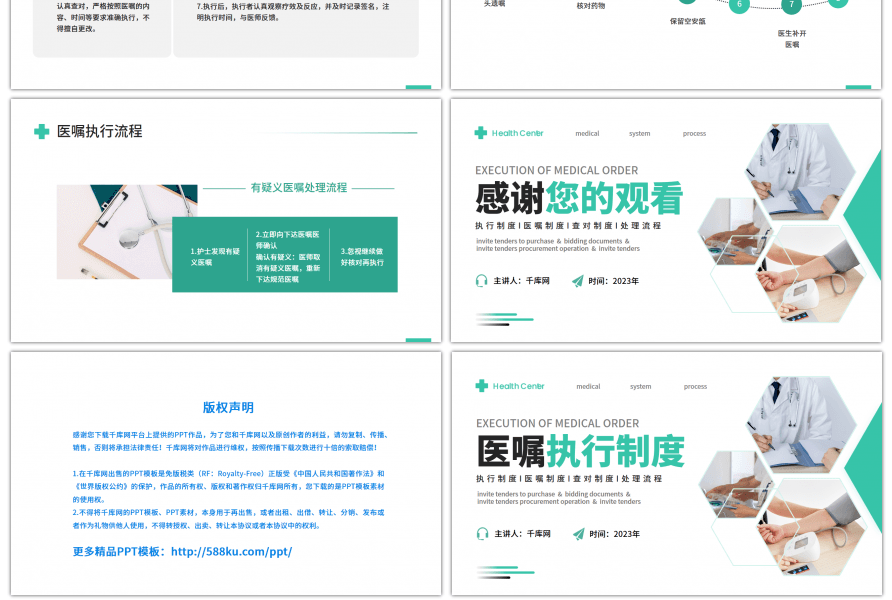 绿色简约医嘱执行制度PPT模板