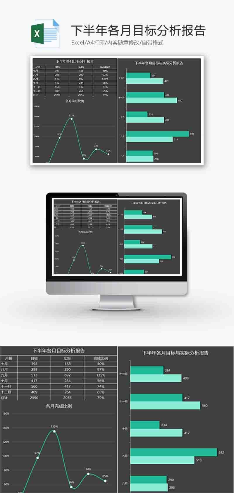 下半年目标分析报告条形图excel模板