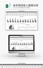 财务全年项目收入分析柱形图excel模板