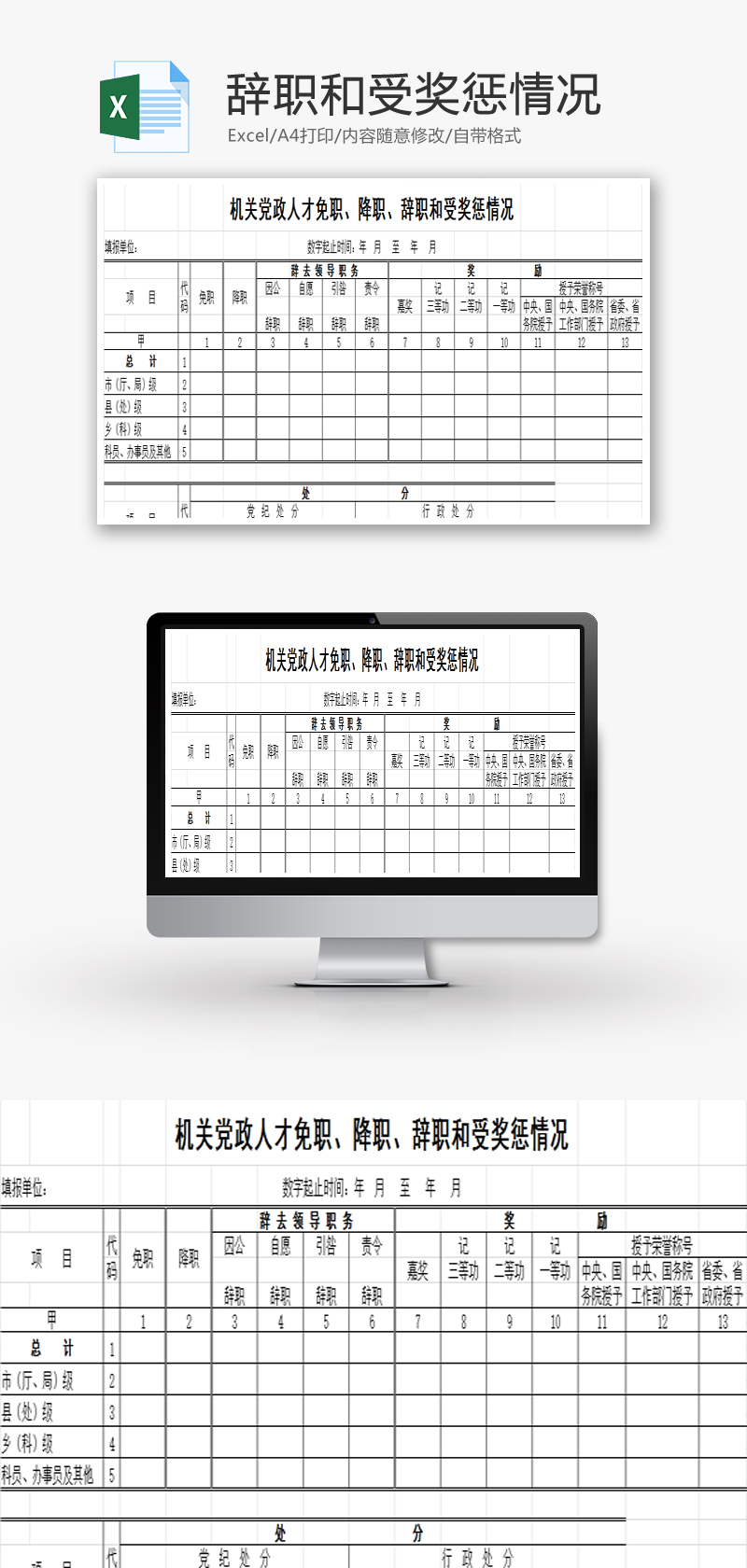 辞职和受奖惩情况EXCEL模板