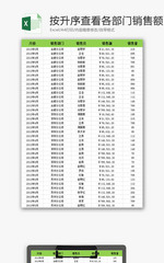 按升序查看各部门销售额EXCEL模板