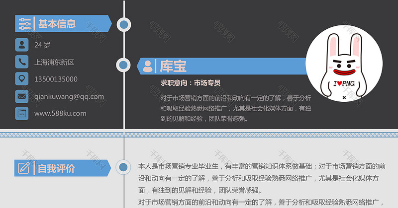 蓝灰色简约时尚市场专员大学生毕业求职简历