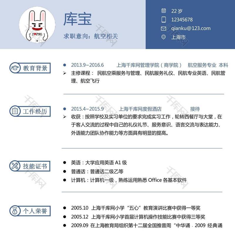 航空航天专业大学毕业生简历模板