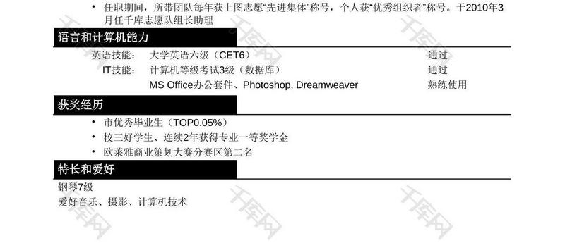 金融证券会计经济简历模板