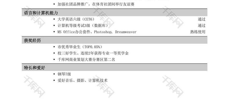 通信岗位互联网简历模板