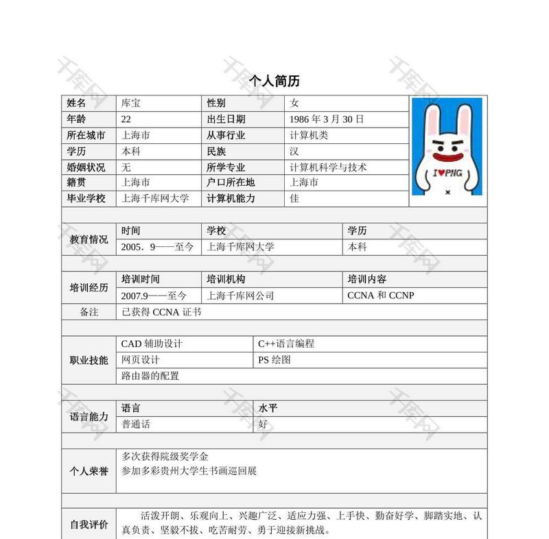 科技科学求职工作简历模板