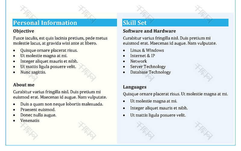 浅蓝色英文简历模版下载