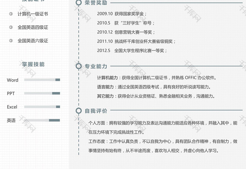 白色简约风通用简历个性WORD简历模板