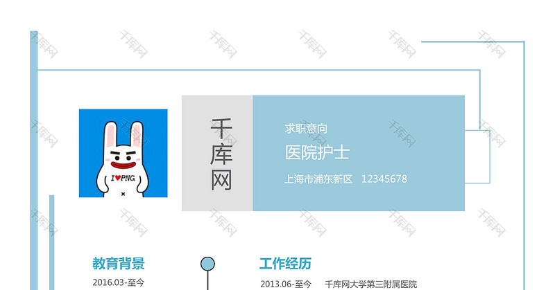 清新蓝色医院护士简历模板