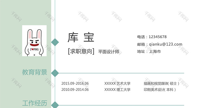 绿白简洁清新平面设计个人简历模板