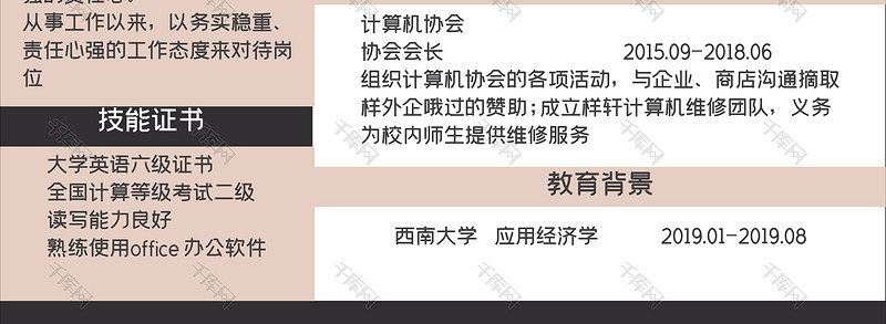 时尚简洁风运营专员岗位word简历