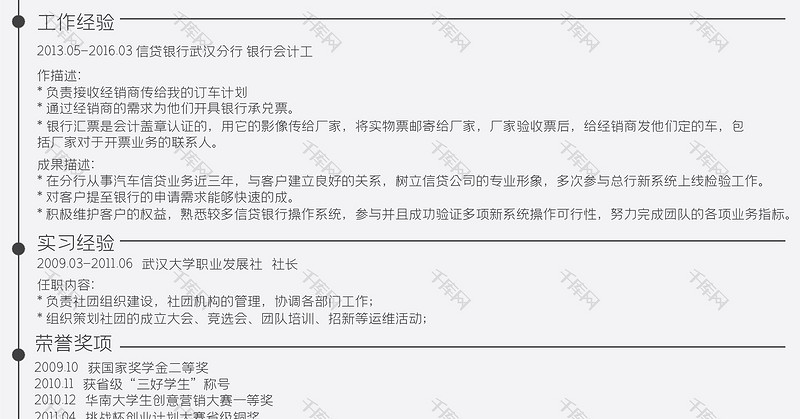 创意风信贷专员岗位word简历