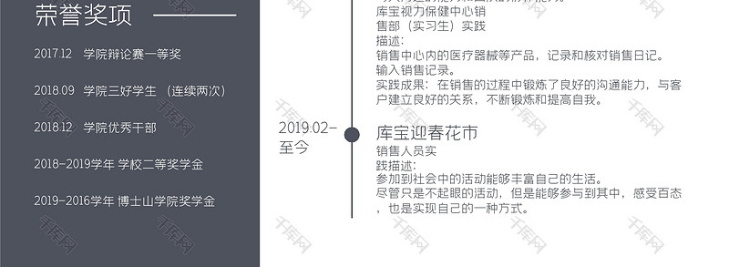 黑白简洁医师实习生求职简历word模板