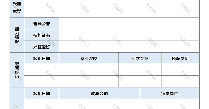 空白单页简洁个人简历wordl模板