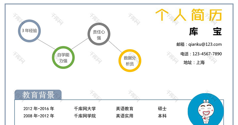 简洁英语老师求职简历word模板