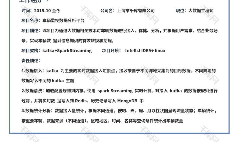 企业技术开发部数据开发工程师求职简历
