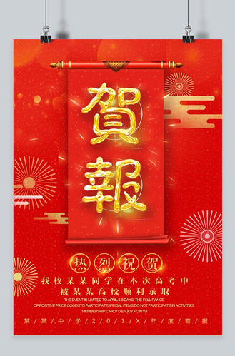 贺报 红色风  简约  贺喜海报