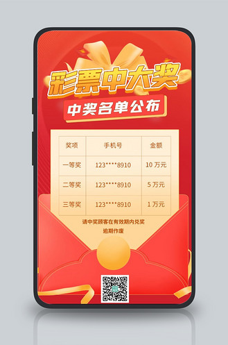 彩票店中奖名单红色大气海报