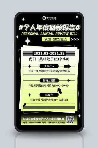 年度回顾回顾报告黑色酸性海报