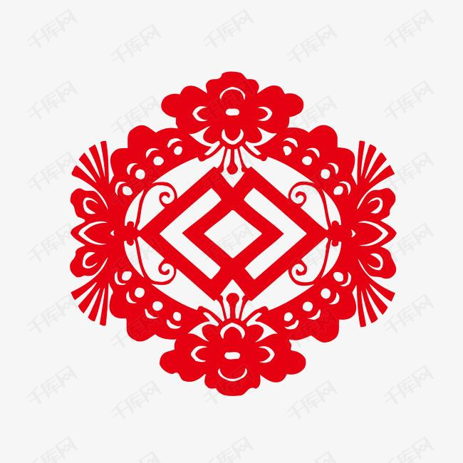 红色花边艺术剪纸贴纸装饰矢量下载