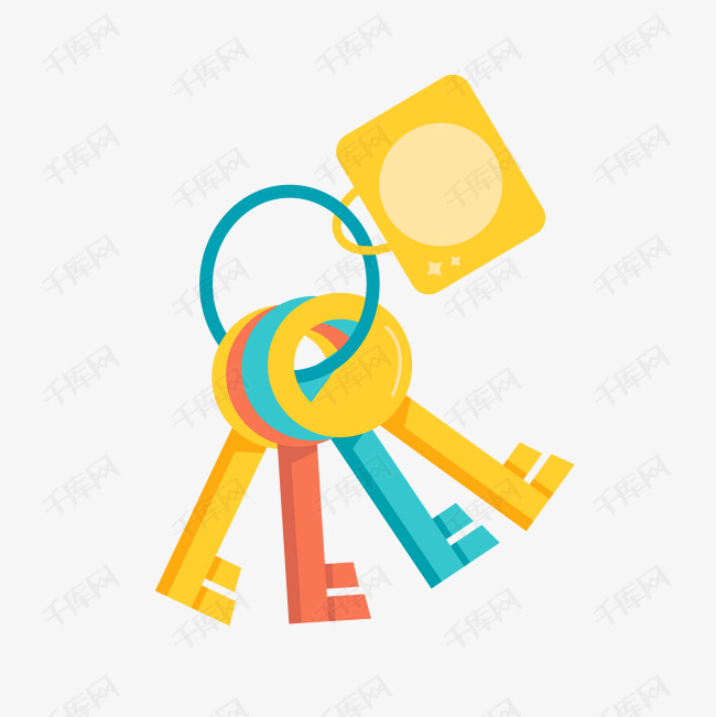 一串红黄蓝色钥匙