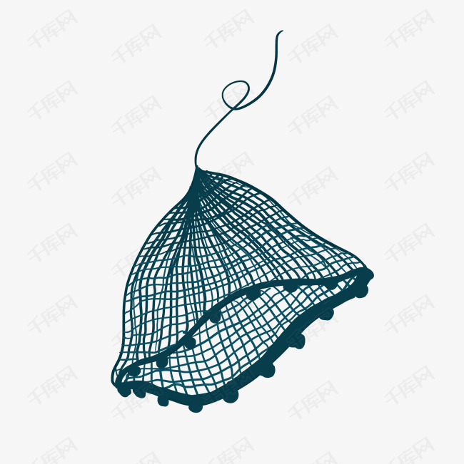 卡通渔网捕鱼插画