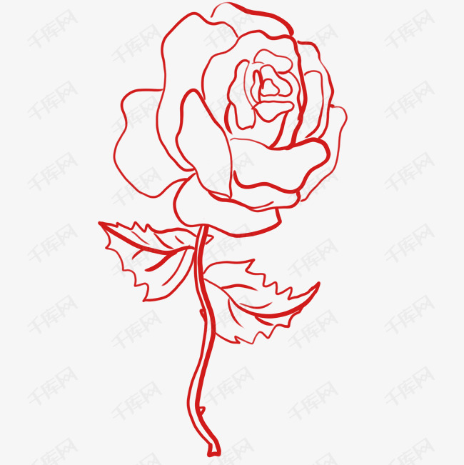 免抠元素 玫瑰花简笔画 线条蓝色玫瑰花设计素材