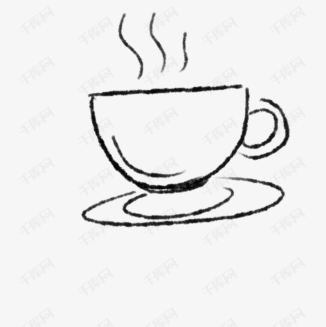 手绘黑色线条热茶杯